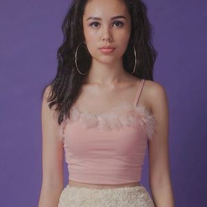 ❣️ FINAL SALE❣️Paris fluffy faux fur crop cami top